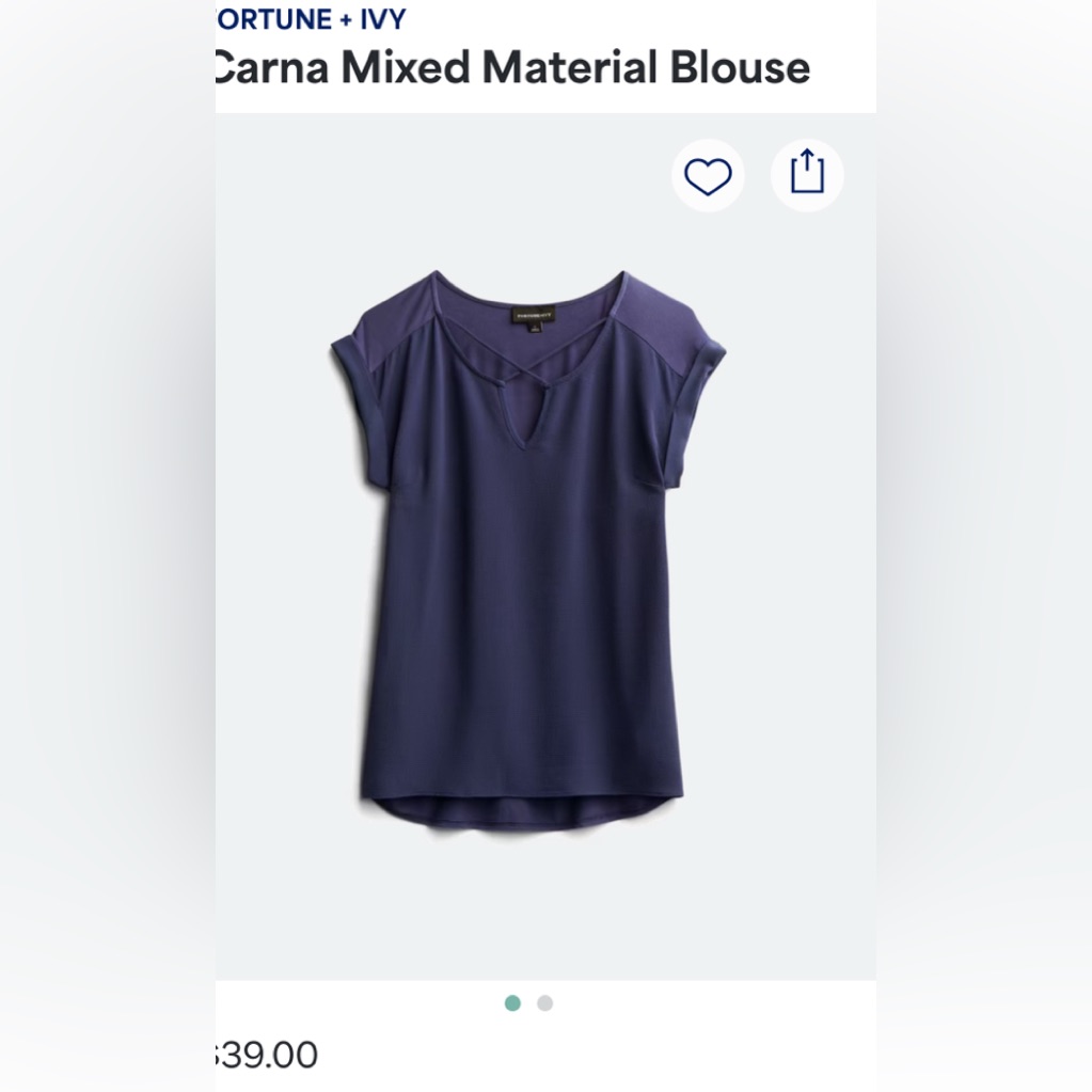 Stitch Fix Fortune + Ivy Elegant Navy Blouse Nwot